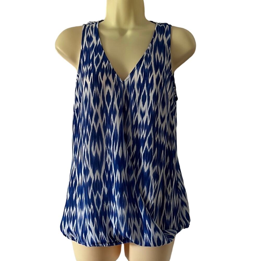 Laundry by Shelli Segal XS Blue & White Sleeveless Blouse Blouson